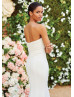Strapless Ivory Ruched Crepe Open Back Wedding Dress